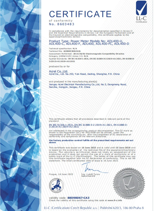 adl400 ce power meter emc certificate