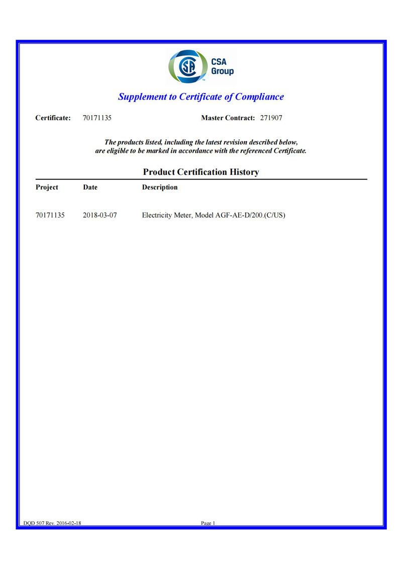 Certificate of Acrel Enegry Monitoring & Management Products