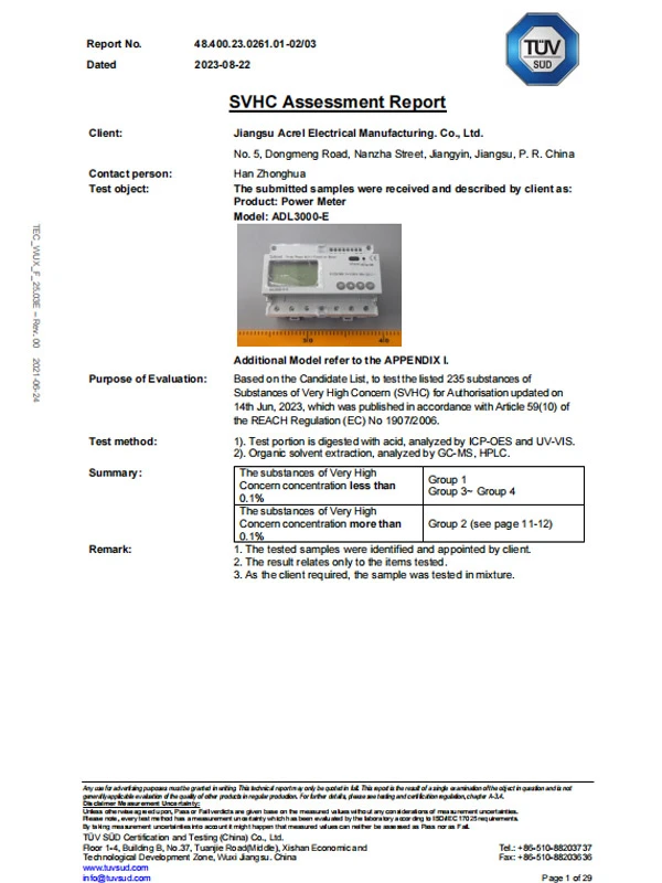 acr10r power meter svhc assessment report