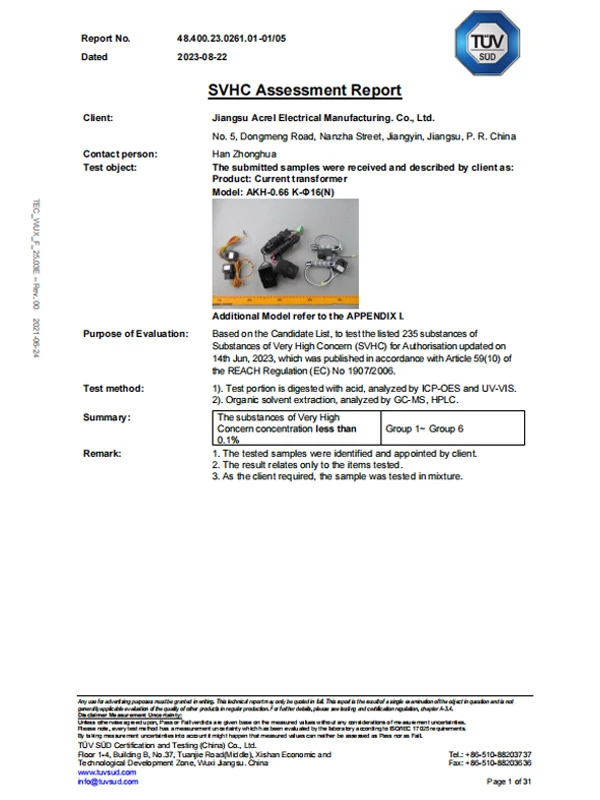 akh 0 66 current transformer svhc assessment report