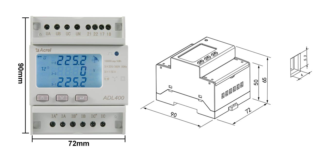 Acrel Adl400 Smart Meter Outline Dimension Ct Operated Types